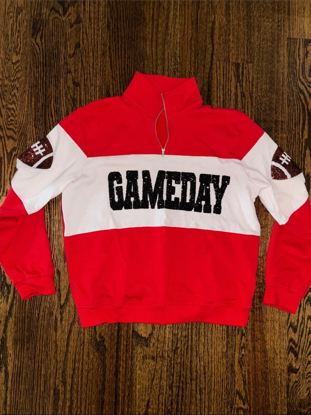 Main Strip Red and White 'GAMEDAY' Half-Zip Sweatshirt